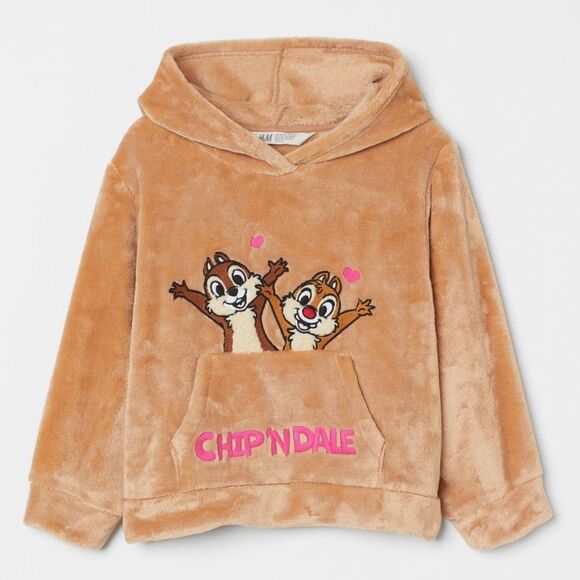 H&M Disney Chip n Dale Super Soft Plush Pile Hoodie Sweatshirt Size 6x/7 - Picture 1 of 10